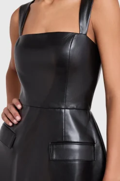Clearance Amanda Uprichard Bethany Skort Romper in Faux Leather Black
