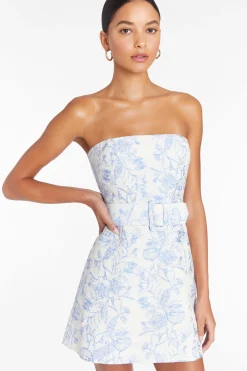 Amanda Uprichard Fae Dress in Toile Brocade EnglishBlue