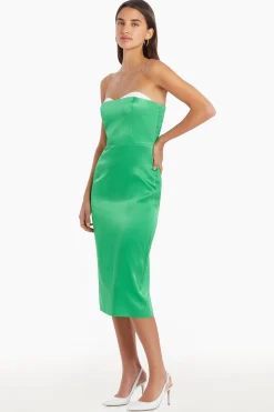 Online Amanda Uprichard Meline Silk Midi Dress Grass/Ivory