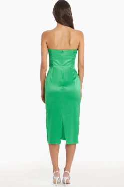 Online Amanda Uprichard Meline Silk Midi Dress Grass/Ivory